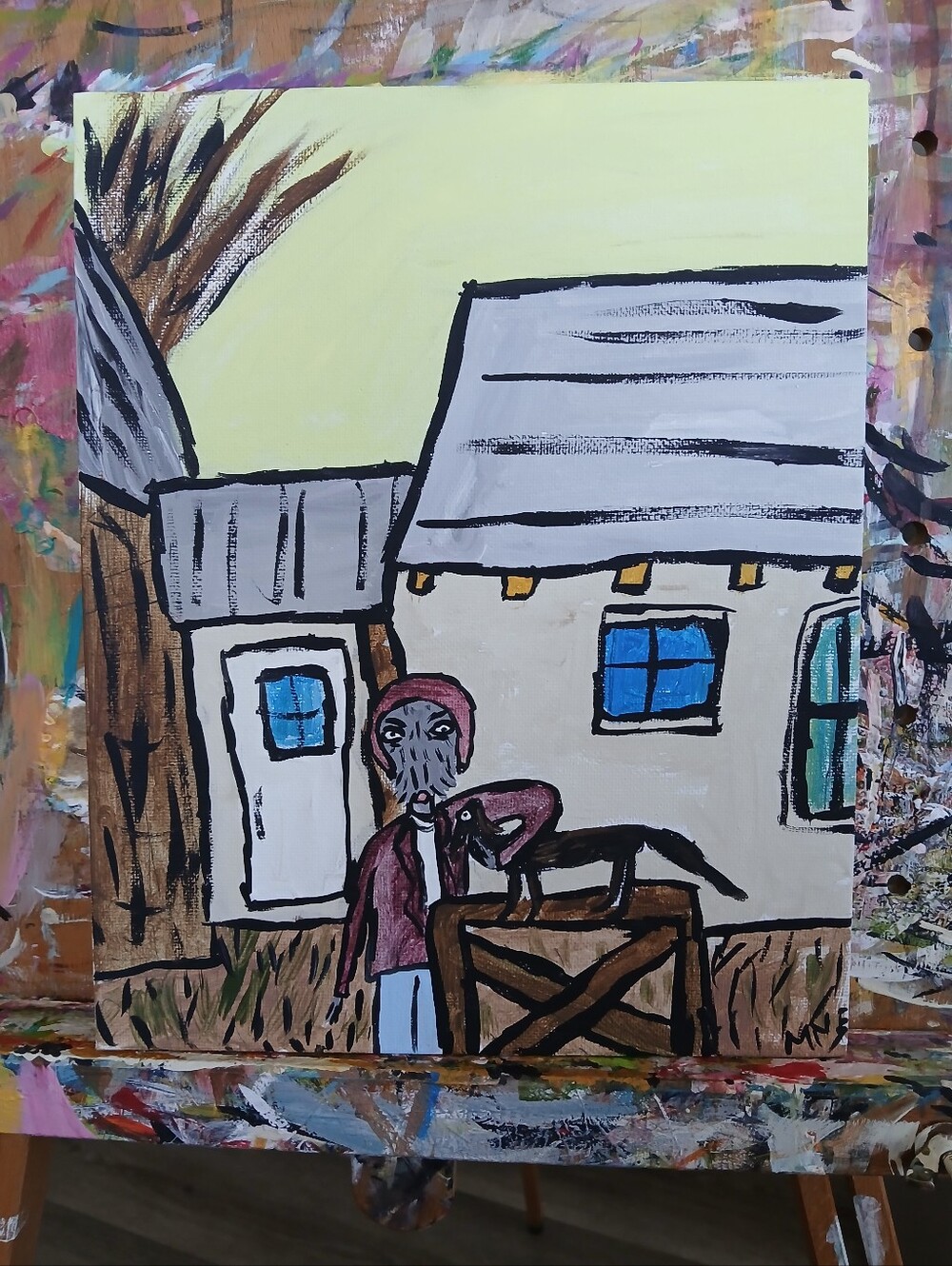 Possum And Dog Photo Portrait Painting Folk Art